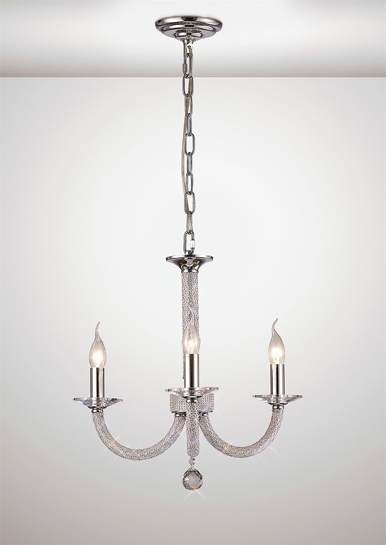 Diyas Elena 52cm  3 Light E14 Polished Chrome/Crystal Ceiling Pendant Light Fitting