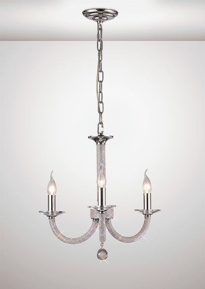 Diyas Elena 52cm  3 Light E14 Polished Chrome/Crystal Ceiling Pendant Light Fitting