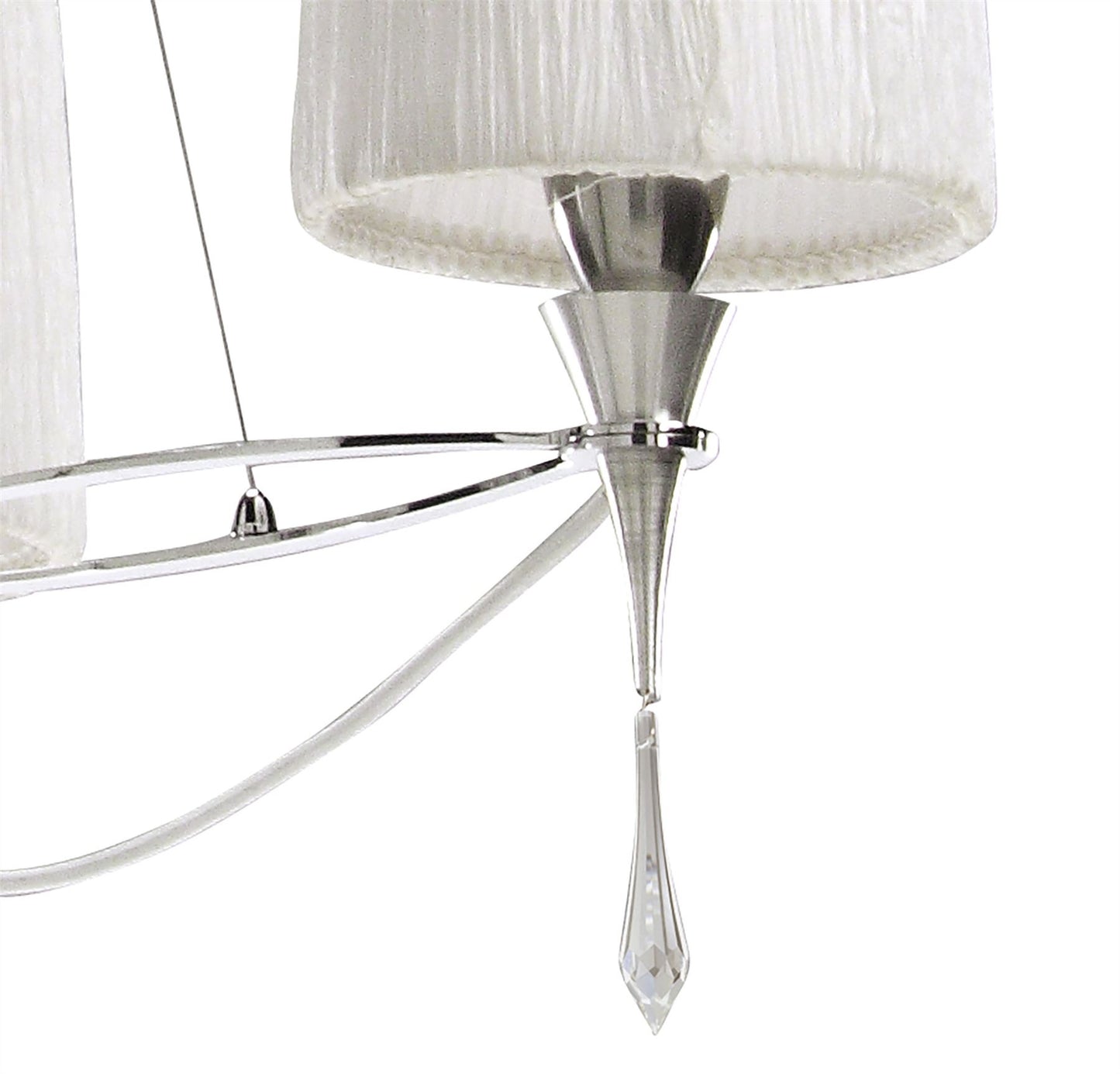 Mantra Lucca 65cm Pendant 3 Light E27, Polished Chrome with White Shades & Clear Crystal