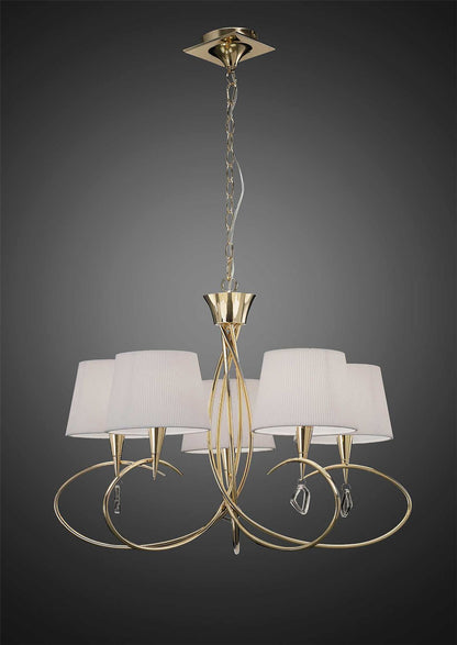 Mantra Mara 78cm Pendant 5 Light E14, French Gold with Ivory White Shades