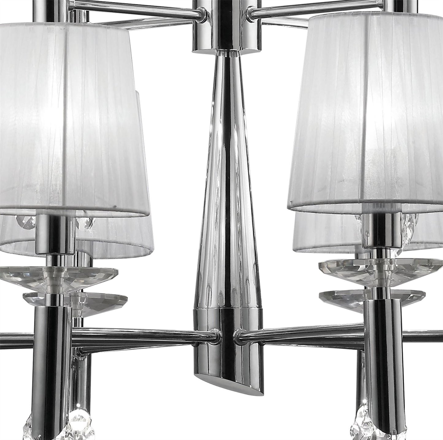 Mantra M3850 Tiffany Pendant 2 Tier 12+12 Light E14+G9, Polished Chrome with White Shades & Clear Crystal