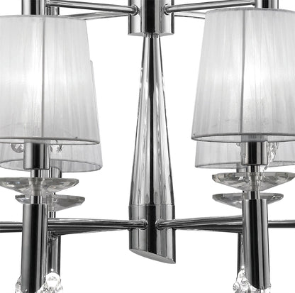Mantra M3850 Tiffany Pendant 2 Tier 12+12 Light E14+G9, Polished Chrome with White Shades & Clear Crystal