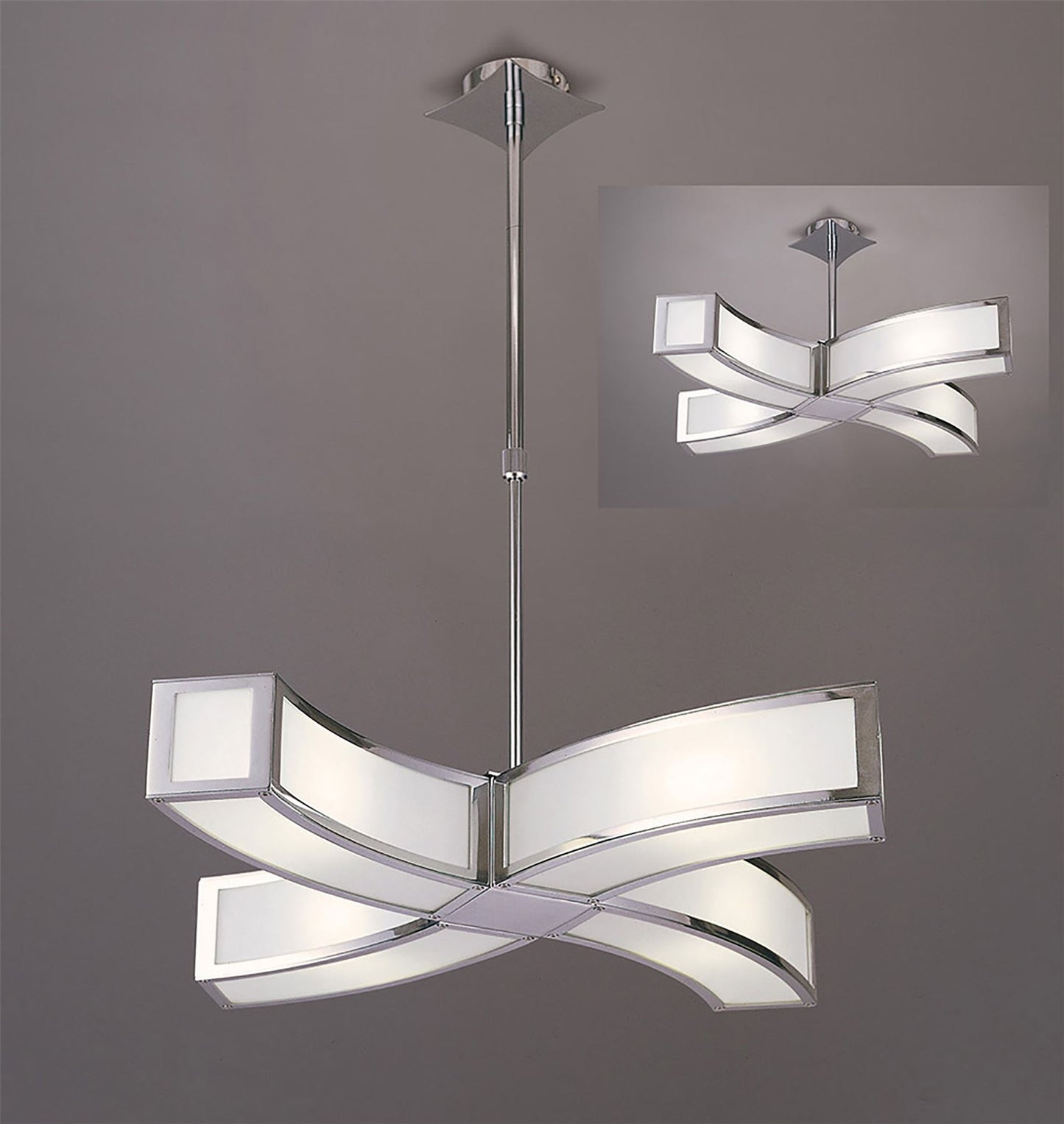 Mantra Duna GU10 Pendant 4 Light L1/SGU10 Curved, Polished Chrome/White Acrylic, CFL Lamps INCLUDED