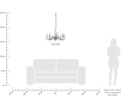 Diyas Willow 64cm  WITHOUT SHADE 8 Light E14 Polished Chrome/Crystal Ceiling Pendant Light Fitting