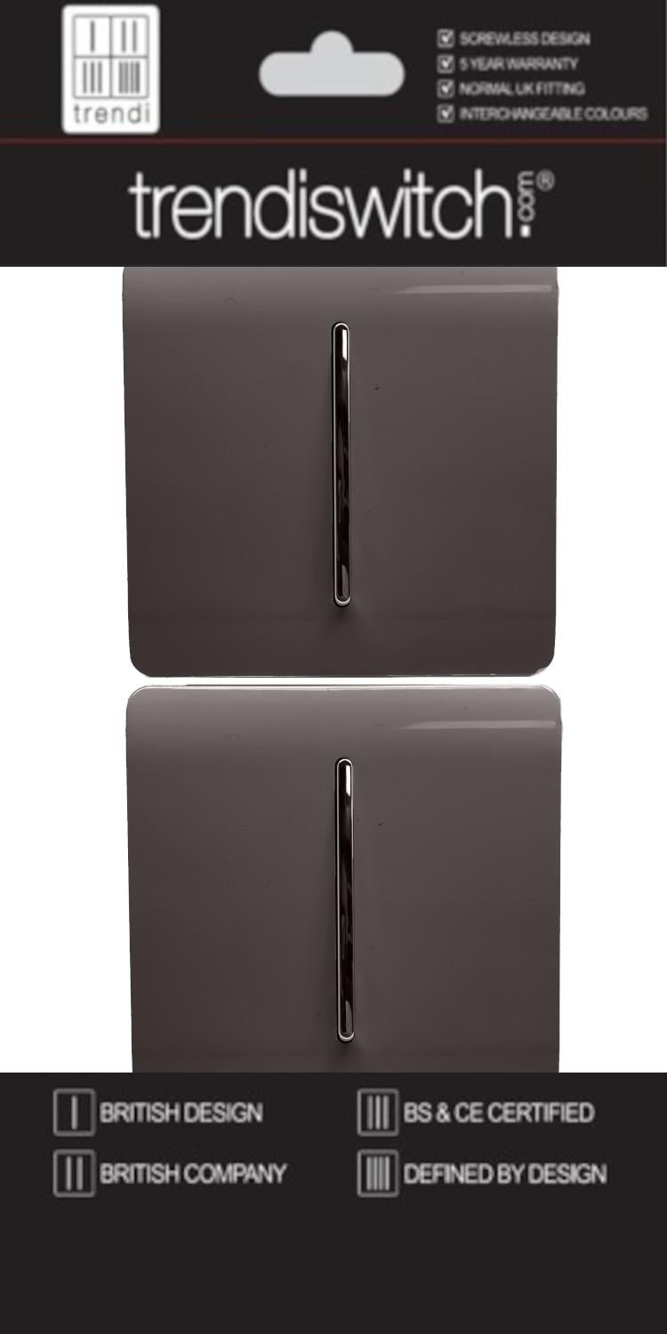 Trendi 2 Gang 2 Way 240V Screwless Artistic Modern Glossy 10 Amp Chrome Rocker Electrical Wall Light Switch in Dark Mocha Brown (2 pack)
