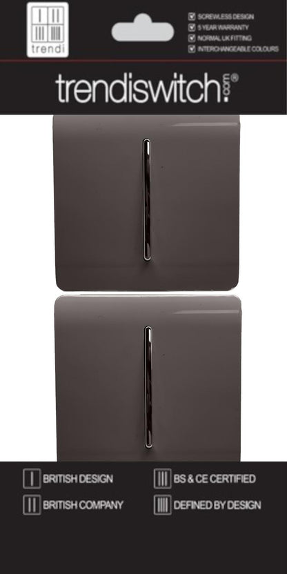 Trendi 2 Gang 2 Way 240V Screwless Artistic Modern Glossy 10 Amp Chrome Rocker Electrical Wall Light Switch in Dark Mocha Brown (2 pack)