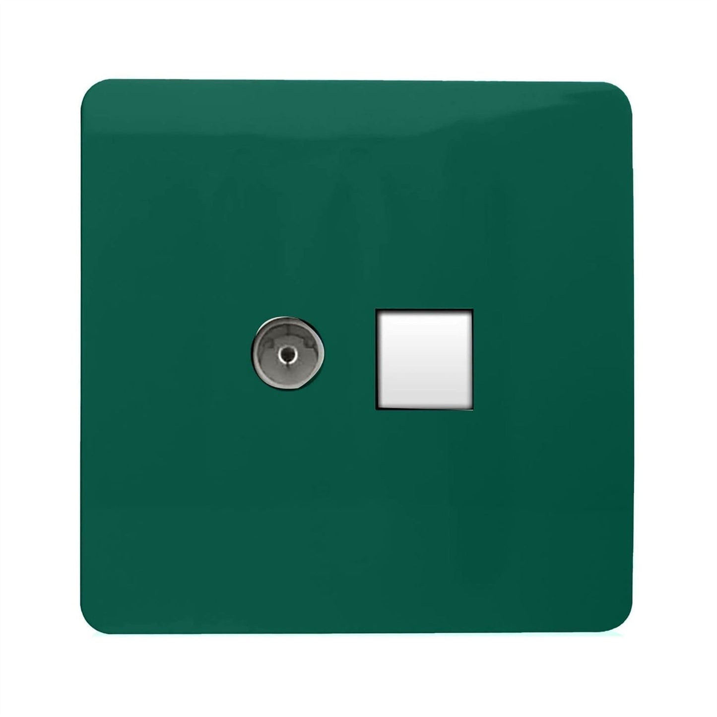 Trendi Switch 2 Gang TV Co-Axial & RJ45 Cat 6 Modern Designer PC Ethernet Sockets in Dark Green