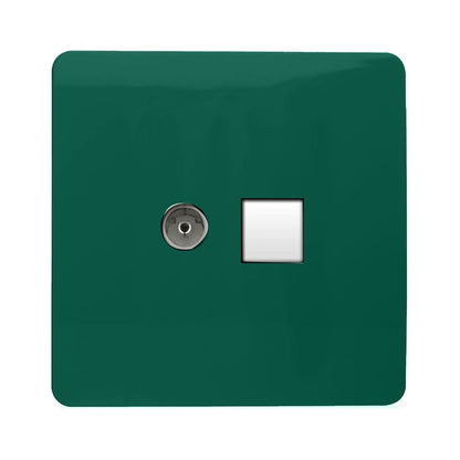 Trendi Switch 2 Gang TV Co-Axial & RJ45 Cat 6 Modern Designer PC Ethernet Sockets in Dark Green