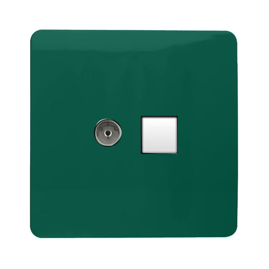 Trendi Switch 2 Gang TV Co-Axial & RJ45 Cat 6 Modern Designer PC Ethernet Sockets in Dark Green
