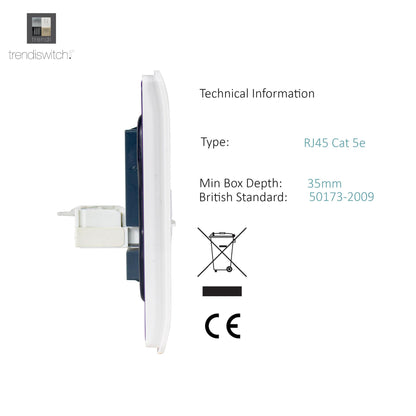 Trendi Switch 1 Gang RJ45 Cat 5e PC Ethernet Socket in Matt White - ART-PCMWH