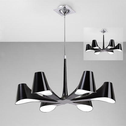 Mantra Ora 77cm Telescopic Convertible To Semi Flush 6 Light E27, Gloss Black/White Acrylic/Polished Chrome, CFL Lamps INCLUDED