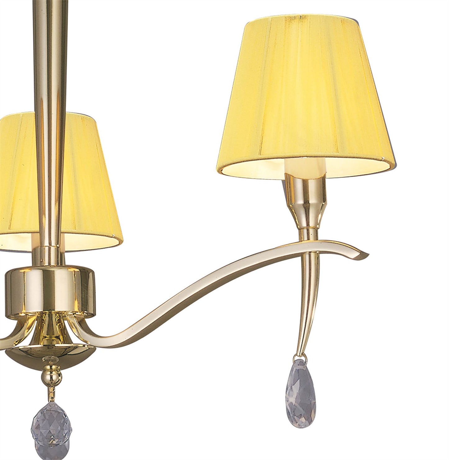 Mantra Siena 53cm Semi Flush Round 3 Light E14, Polished Brass with Amber Cream Shades and Clear Crystal