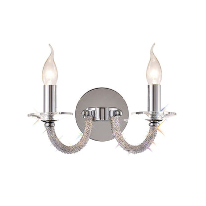 Diyas Elena Wall Light Switched 2 Light E14 Polished Chrome/Crystal