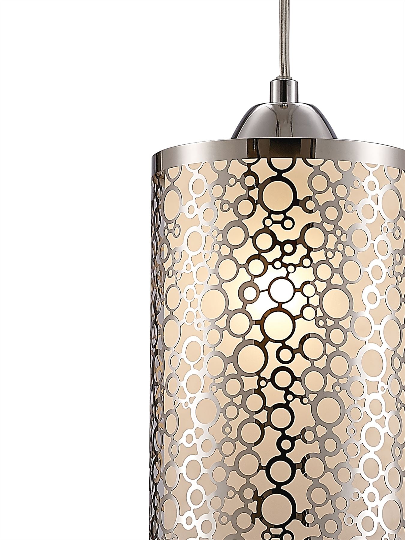 Deco Charon Single Circle Pattern Pendant 1 Light E27 Polished Chrome