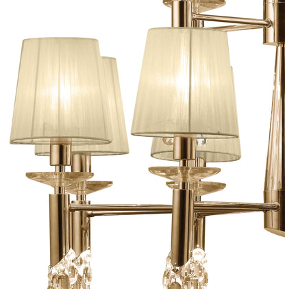 Mantra Tiffany 85cm Pendant 2 Tier 12+12 Light E14+G9, French Gold with Cream Shades & Clear Crystal