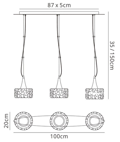 Mantra M3931 O2 Linear Pendant 3 Light E27 Line Large, Polished Chrome