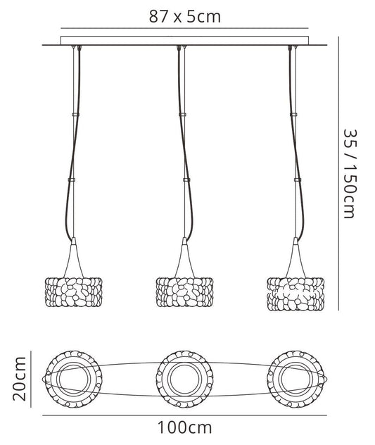 Mantra M3931 O2 Linear Pendant 3 Light E27 Line Large, Polished Chrome