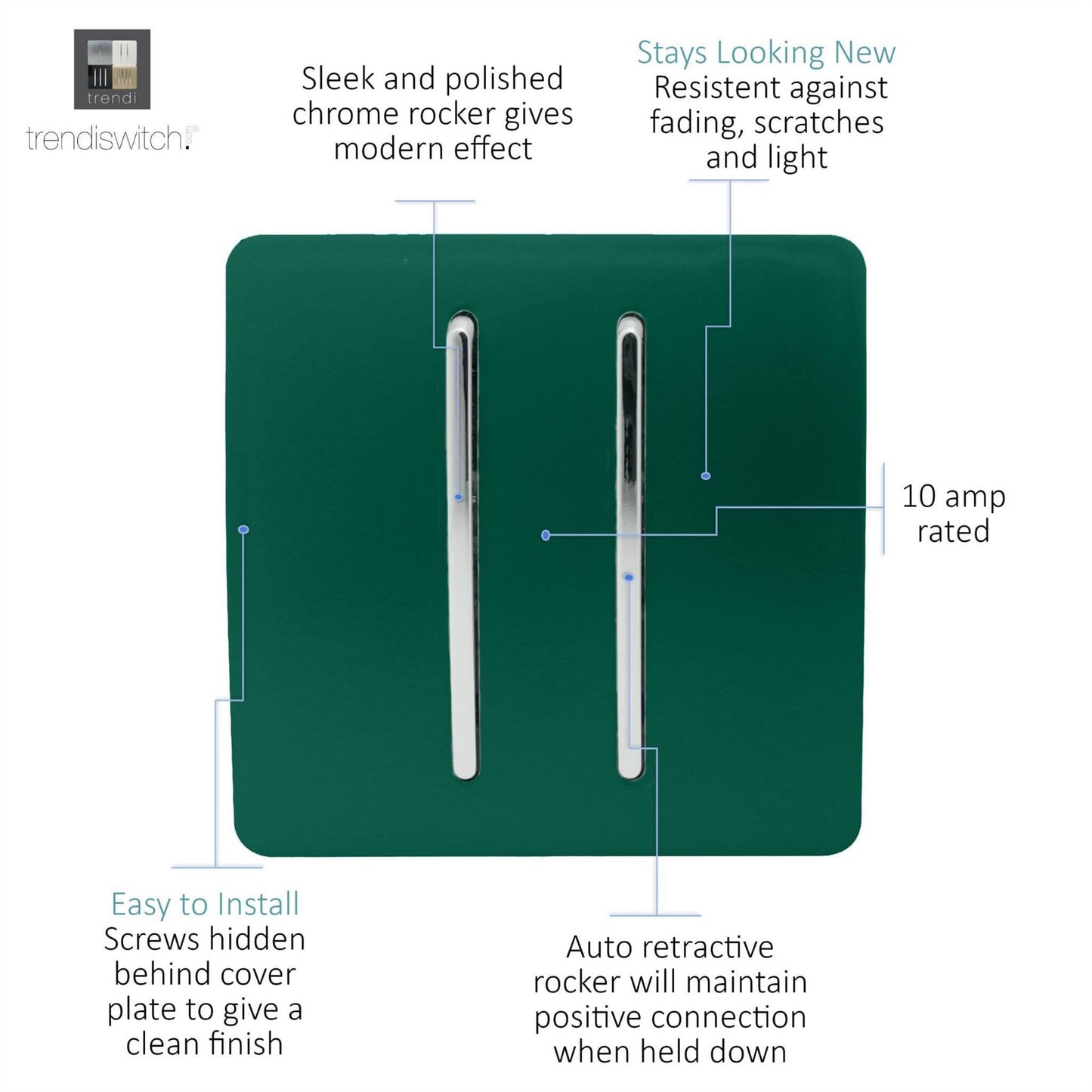 Trendi Artistic Modern Glossy Tactile Auto Retractive 2 Door Bell Switch Dark Green