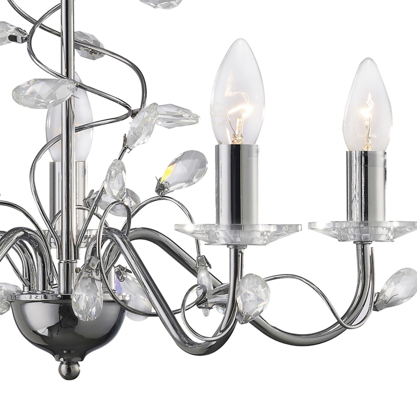 Diyas Willow 50cm  WITHOUT SHADE 5 Light E14 Polished Chrome/Crystal Ceiling Pendant Light Fitting
