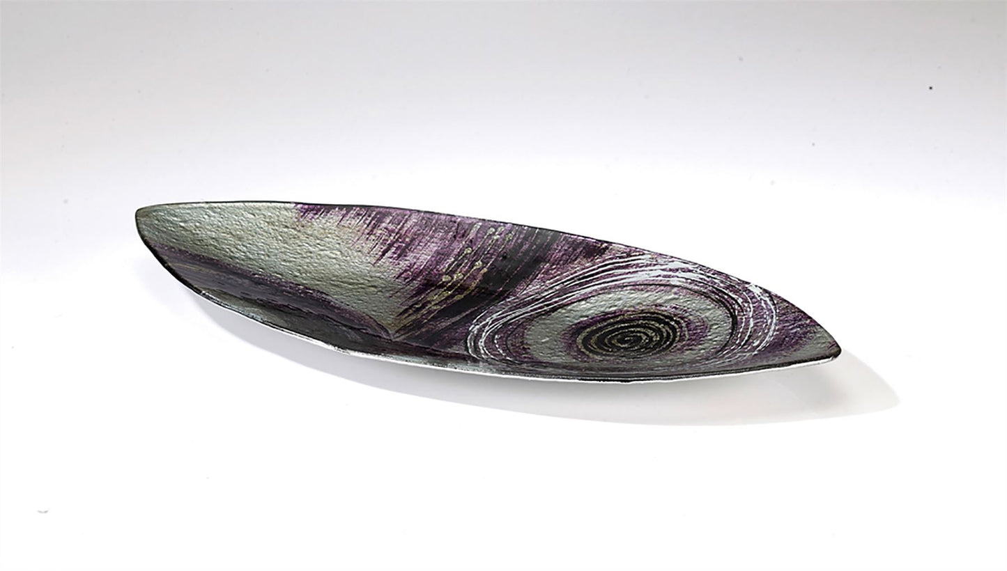 Diyas Home (DH) Elvira Glass Art Boat Platter Oval Large Silver/Black/Purple Glitter