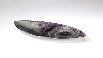 Diyas Home (DH) Elvira Glass Art Boat Platter Oval Large Silver/Black/Purple Glitter