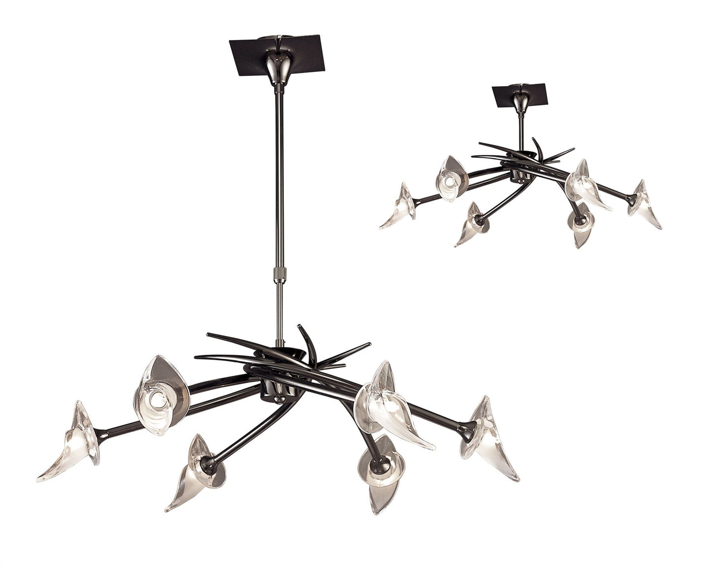 Mantra Flavia 73cm Telescopic Pendant Convertible To Semi Flush Round 6 Light G9, Black Chrome