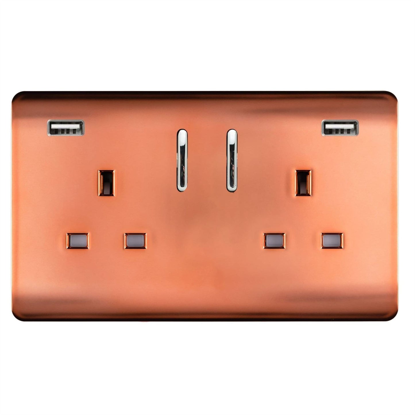 Trendi 2 Gang Artistic Modern Glossy 13 Amp 2 x 3.1mA USB Switched Plug Socket Copper