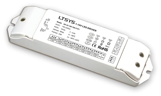 LTECH 1-10V Constant Current 0/1-10V, PWM, Resistor, Push Dim, 0.5-25W, C. Current Dimmable Driver, 180/250/350/400/500/550/600/700mA, DC:3-54V, EFF>85%, 3yrs Warranty