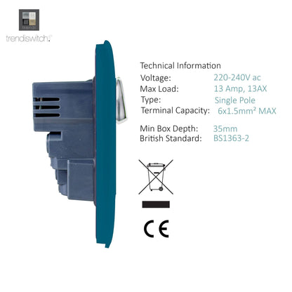 Trendi 2 Gang Artistic Modern Glossy 13 Amp 4x2.1mA USB Switched Tactile Plug Socket Ocean Blue