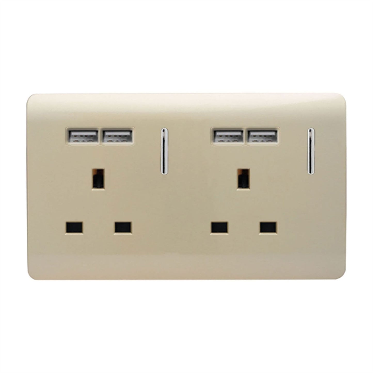 Trendi 2 Gang  13 Amp 4 x 2.1mA USB Switched Plug Socket Gold ART-SKT213USBGO