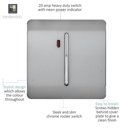 Trendi Artistic Modern Glossy 20 A Tactile Light Switch & Neon Insert Stainless Steel