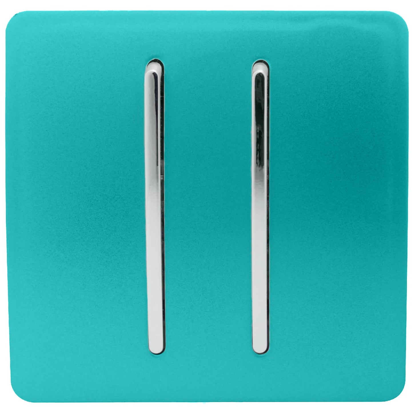 Trendi 2 Gang 2 Way 240V Screwless Artistic Modern Glossy 10 Amp Chrome Rocker Electrical Wall Light Switch in Bright Teal (2 pack)
