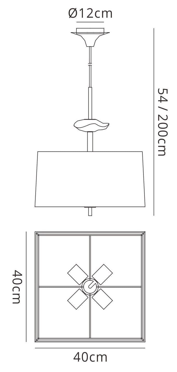 Mantra M0784 Akira Square Pendant 4 Light E27, Polished Chrome/Frosted Glass with Black Shade