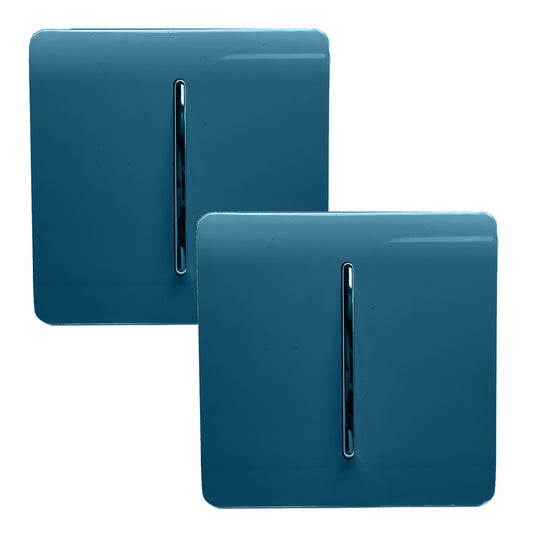 Trendi 1 Gang 2 Way 240V Screwless Artistic Modern Glossy 10 Amp Chrome Rocker Electrical Wall Light Switch in Midnight Blue (2 pack)