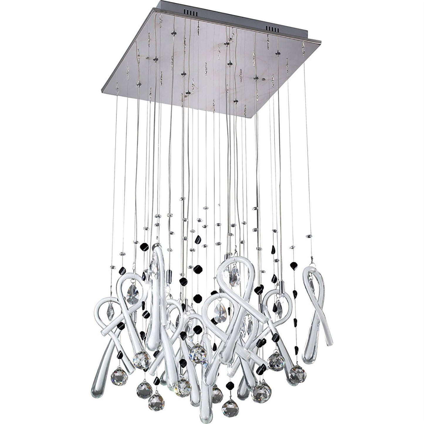 Diyas Class  Square 10 Light G4 Polished Chrome/White Glass/Crystal, NOT LED/CFL Compatible Ceiling Pendant Light Fitting