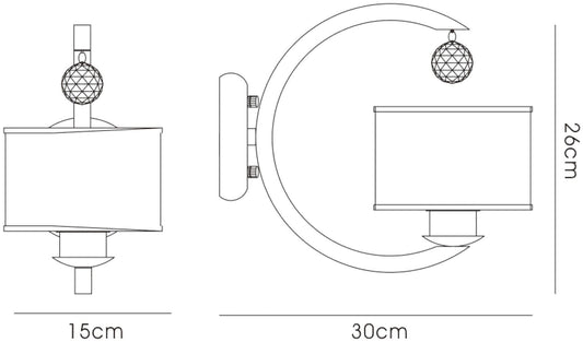 Diyas Lincoln Wall Light 1 Light E27 Satin Nickel/Glass/Crystal