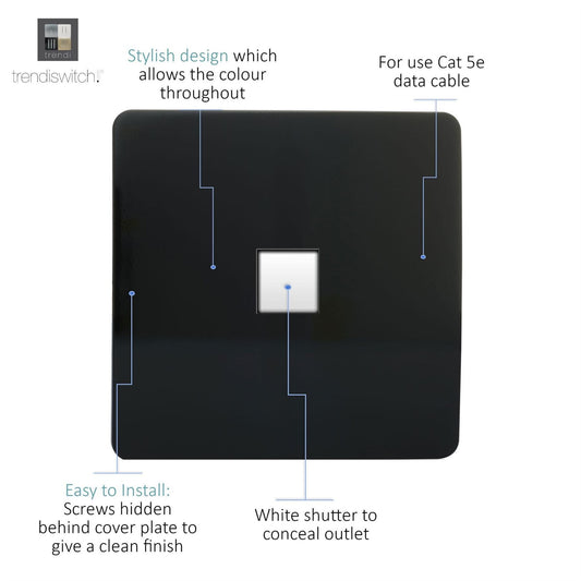 Trendi Artistic Modern RJ45 Cat 5e & Cat 6 Ethernet Socket Black ART-PCBK