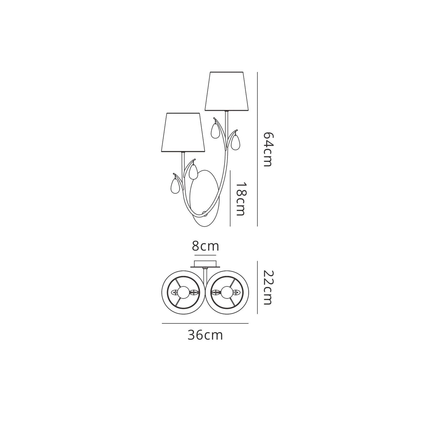 Mantra M6316 Andrea Wall Light, 2 x E14 (Max 20W), Polished Chrome, White Shades, Black Crystal Droplets