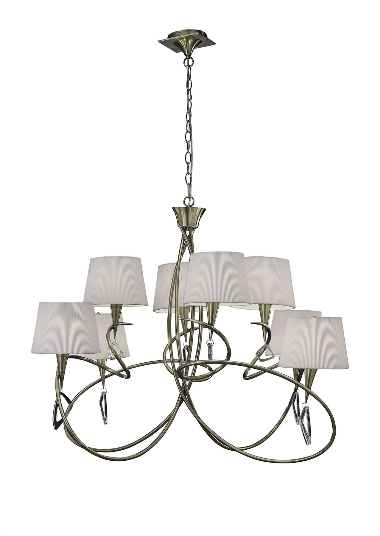 Mantra Mara 100cm Pendant 2 Tier 8 Light E14, Antique Brass with Ivory White Shades