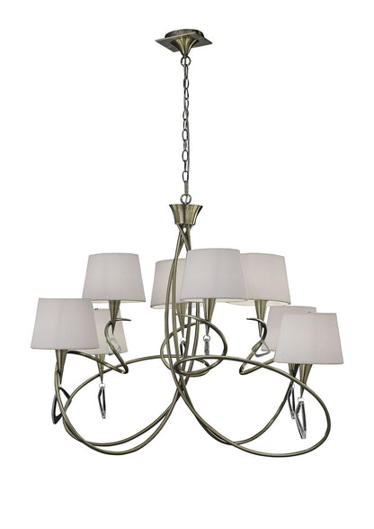 Mantra Mara 100cm Pendant 2 Tier 8 Light E14, Antique Brass with Ivory White Shades
