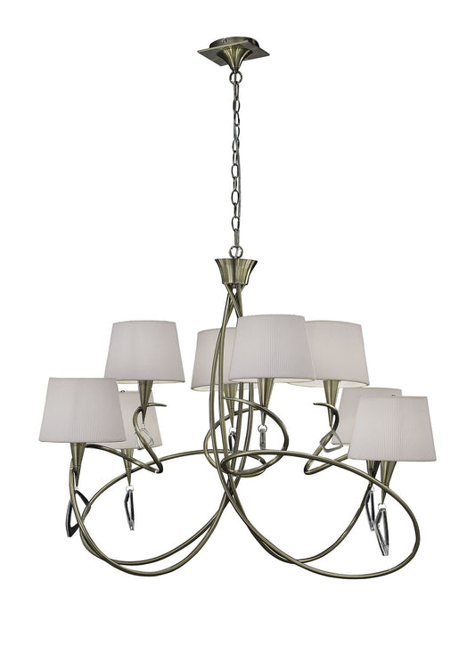 Mantra Mara 100cm Pendant 2 Tier 8 Light E14, Antique Brass with Ivory White Shades