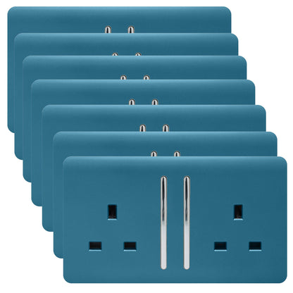 Trendi 2 Gang Artistic Modern Glossy 13 Amp Switched Plug Socket Ocean Blue (7 Pack)