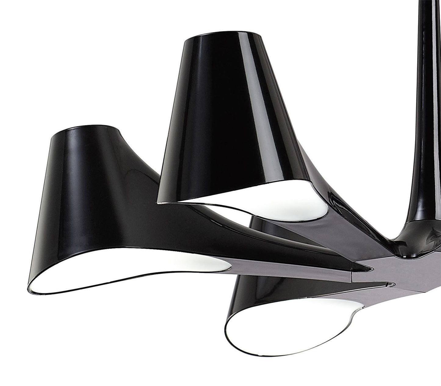 Mantra Ora 77cm Telescopic Convertible To Semi Flush 6 Light E27, Gloss Black/White Acrylic/Polished Chrome, CFL Lamps INCLUDED