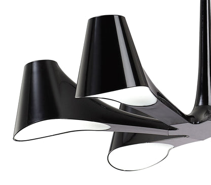 Mantra Ora 77cm Telescopic Convertible To Semi Flush 6 Light E27, Gloss Black/White Acrylic/Polished Chrome, CFL Lamps INCLUDED