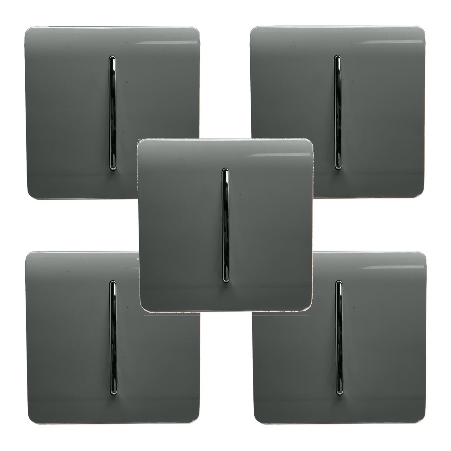 Trendi 1 Gang 2 Way 240V Screwless Artistic Modern Glossy 10 Amp Chrome Rocker Electrical Wall Light Switch in Charcoal Grey (5 pack)