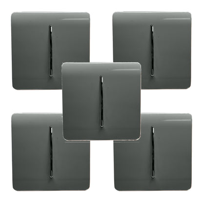 Trendi 1 Gang 2 Way 240V Screwless Artistic Modern Glossy 10 Amp Chrome Rocker Electrical Wall Light Switch in Charcoal Grey (5 pack)