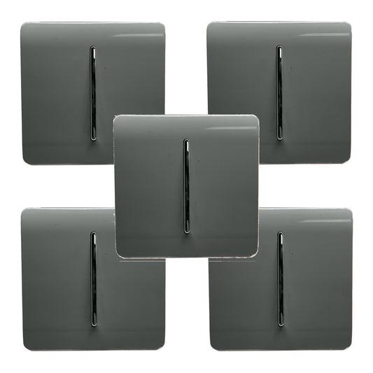Trendi 1 Gang 2 Way 240V Screwless Artistic Modern Glossy 10 Amp Chrome Rocker Electrical Wall Light Switch in Charcoal Grey (5 pack)