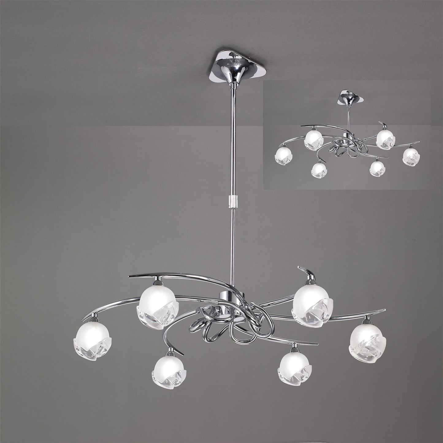 Mantra M0801 Fragma Telescopic Semi Flush Convertible 6 Light G9, Polished Chrome