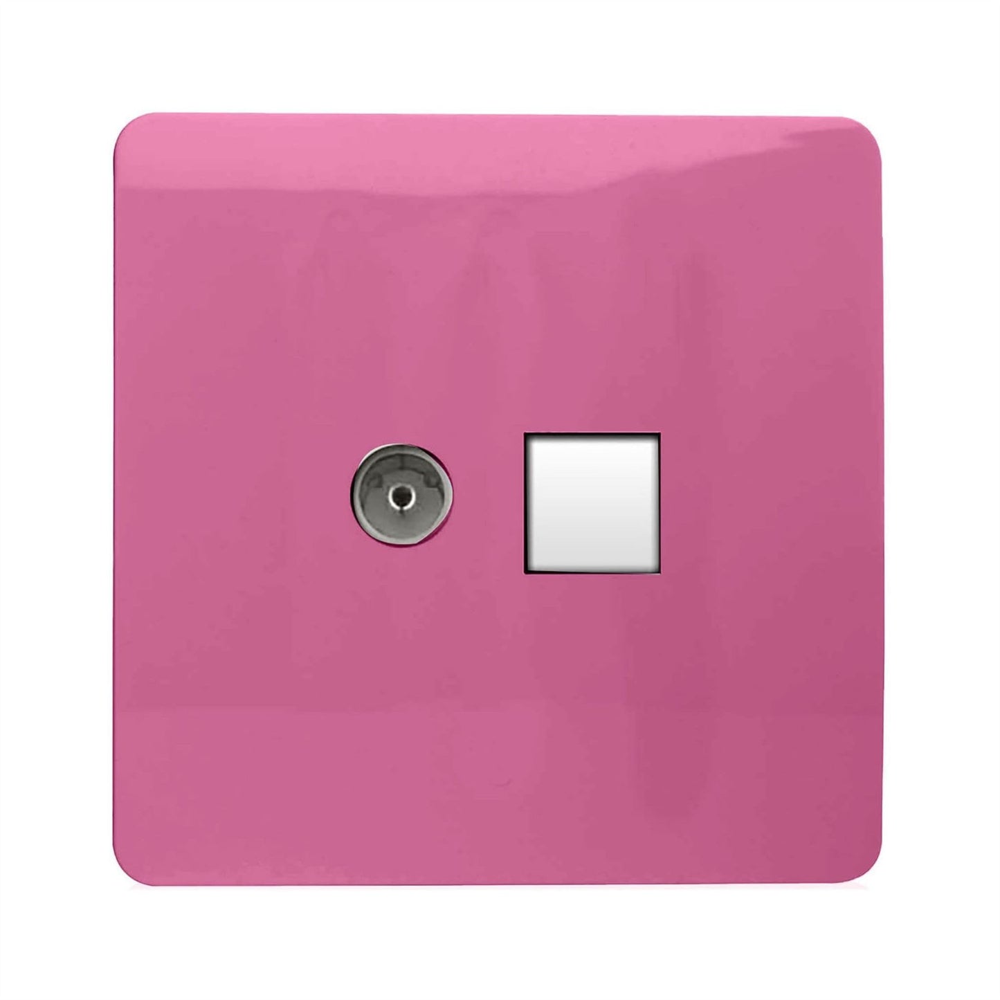 Trendi Artistic Modern Glossy Tactile TV Co-axial Socket + Telephone Socket Pink
