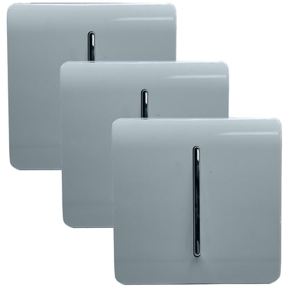 Trendi 1 Gang 2 Way 240V Screwless Artistic Modern Glossy 10 Amp Chrome Rocker Electrical Wall Light Switch in Cool Grey (3 pack)